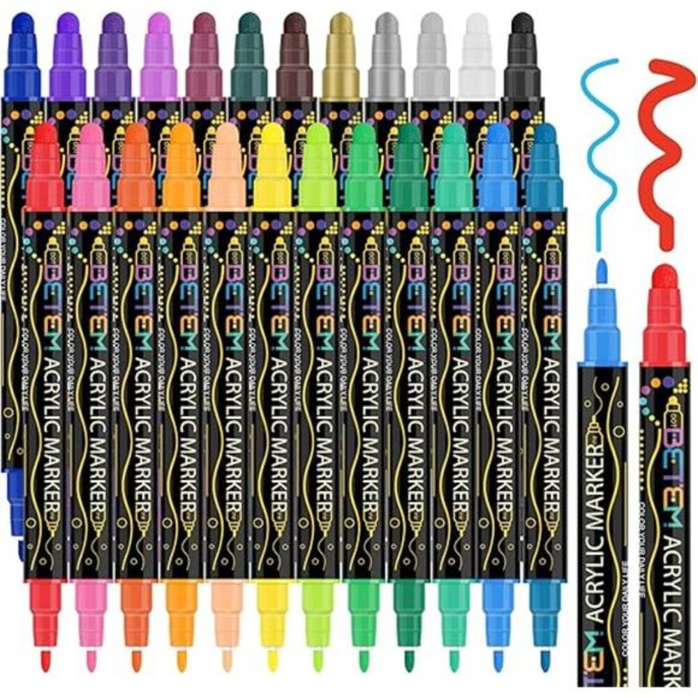 24 Colors Dual Tip Acrylic Paint Pens Markers, Premium Acrylic Paint Pens - Picture 7 of 7